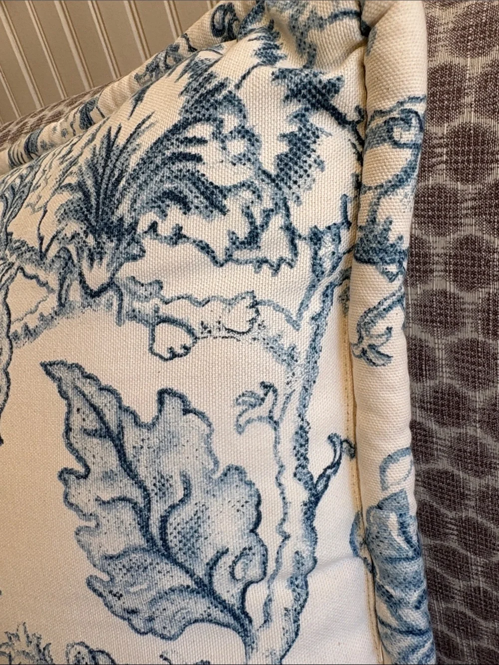 Blue Floral Toss Pillow - Cream and Blue Decorative Accent